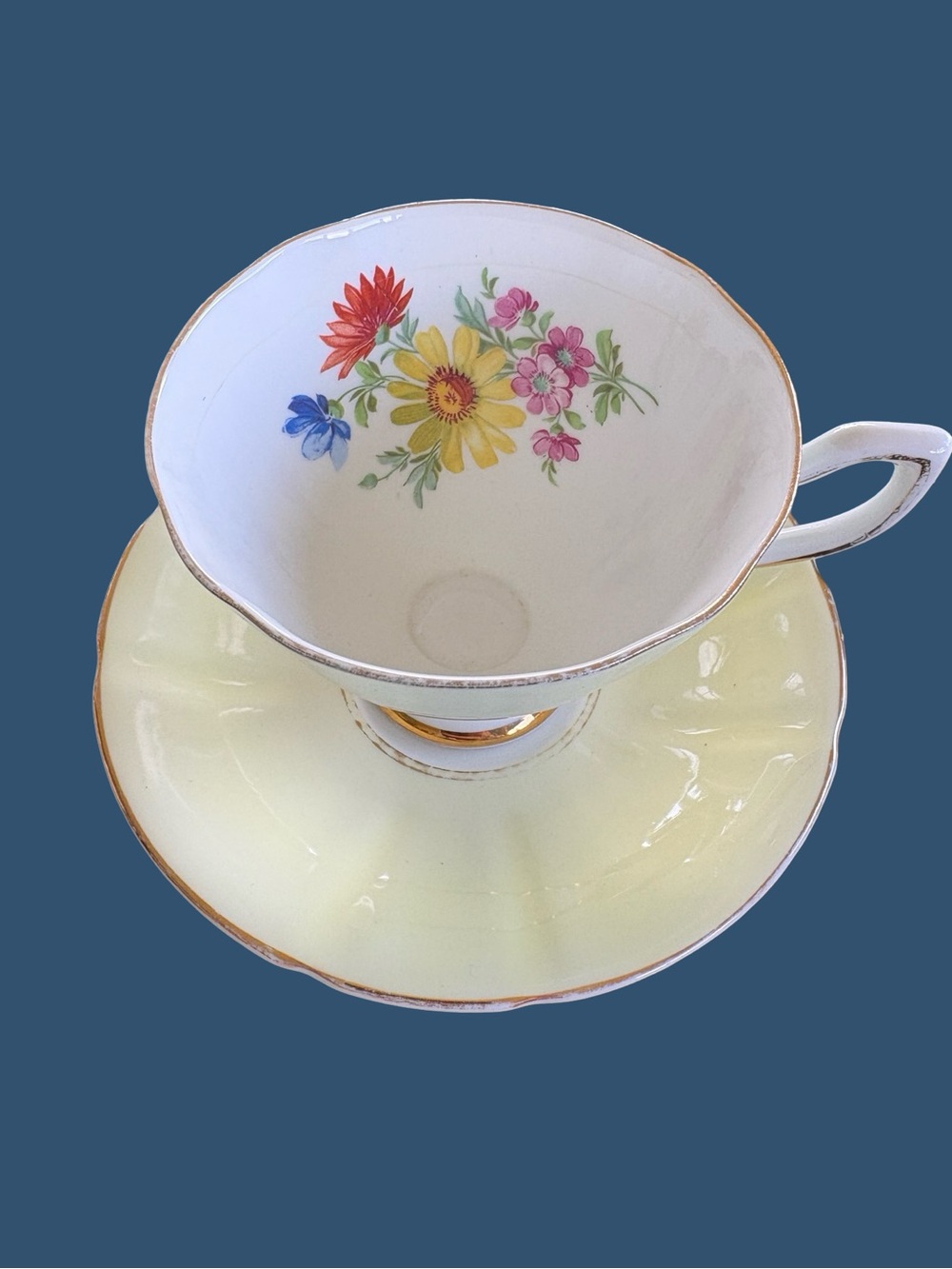 Vintage Fine Porcelain Floral Teacup and Saucer - Yellow & White